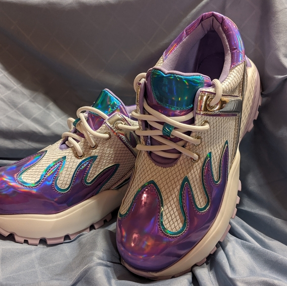 Purple🌈🌈 HOLOGRAPHIC 🌈🌈flame chunky sneakers - Picture 2 of 5